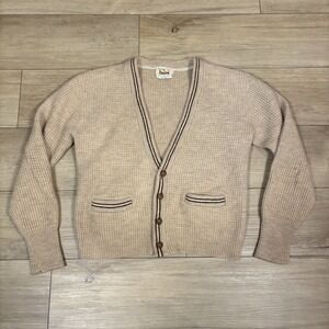 Vtg 50s Luxury Line By Campus Men's Sweater Cardigan Beige Button Sz 46 M/L Wool